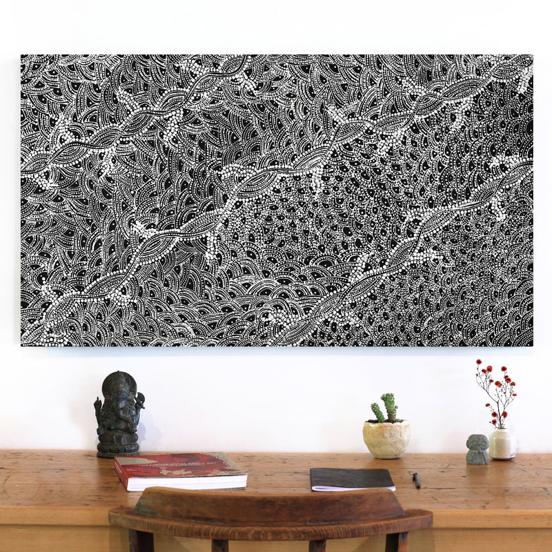 Aboriginal Artwork by Tanya Nungarrayi Collins, Watiya-warnu Jukurrpa (Seed Dreaming), 107x61cm