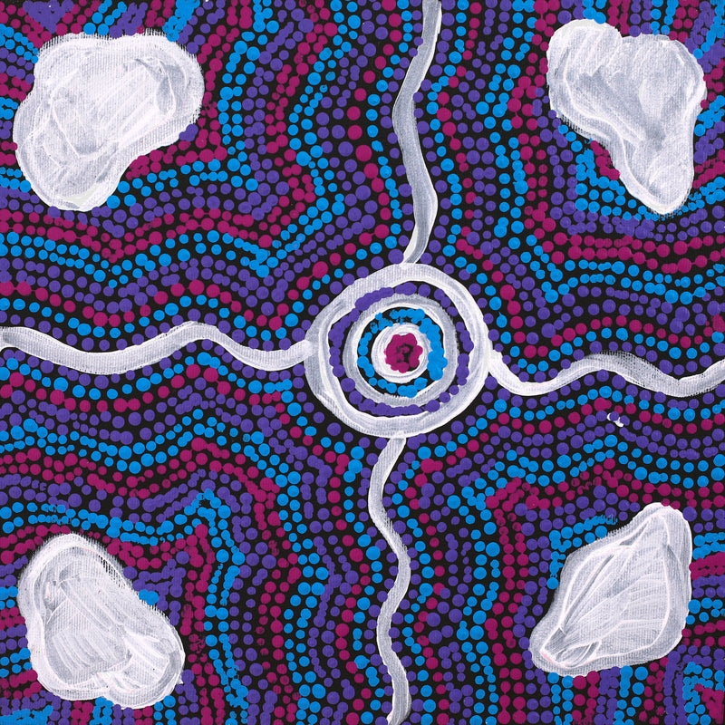 Aboriginal Artwork by Teranie Nangala Williams, Wanakiji Jukurrpa (Bush Tomato Dreaming), 30x30cm