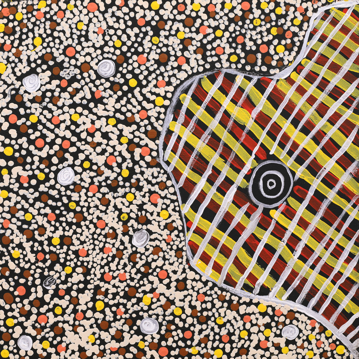 Aboriginal Artwork by Teranie Nangala Williams, Wanakiji Jukurrpa (Bush Tomato Dreaming), 30x30cm