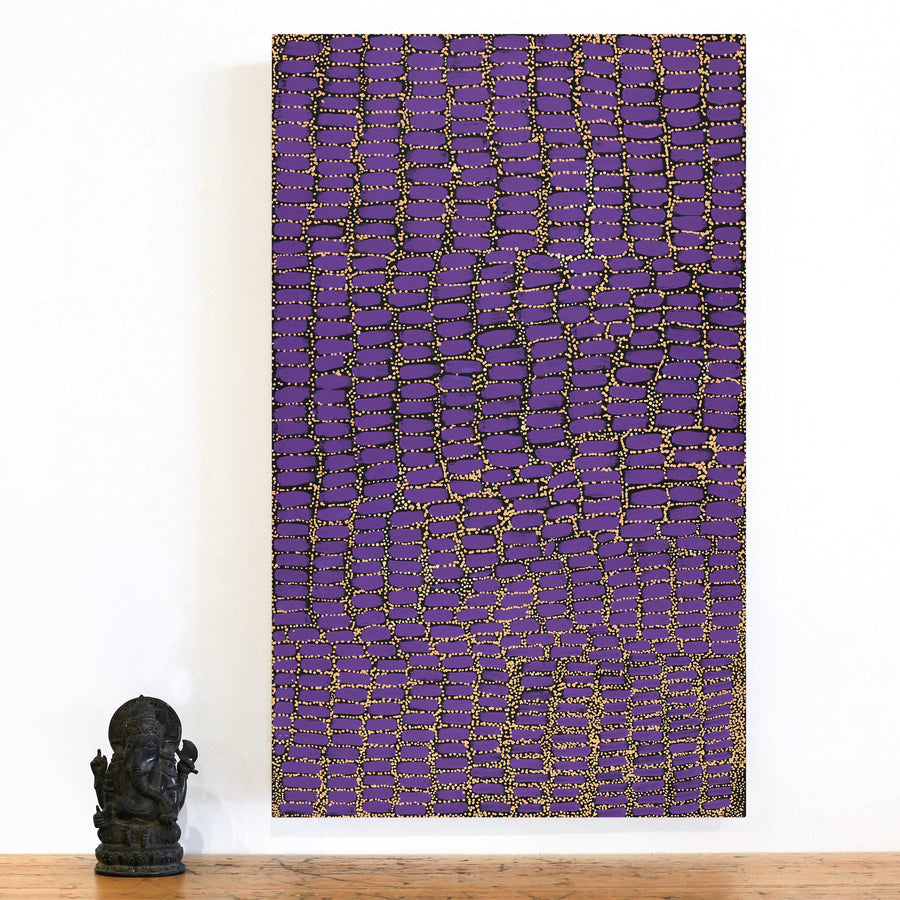 Aboriginal Artwork by Teranie Nangala Williams, Wanakiji Jukurrpa (Bush Tomato Dreaming), 76x46cm