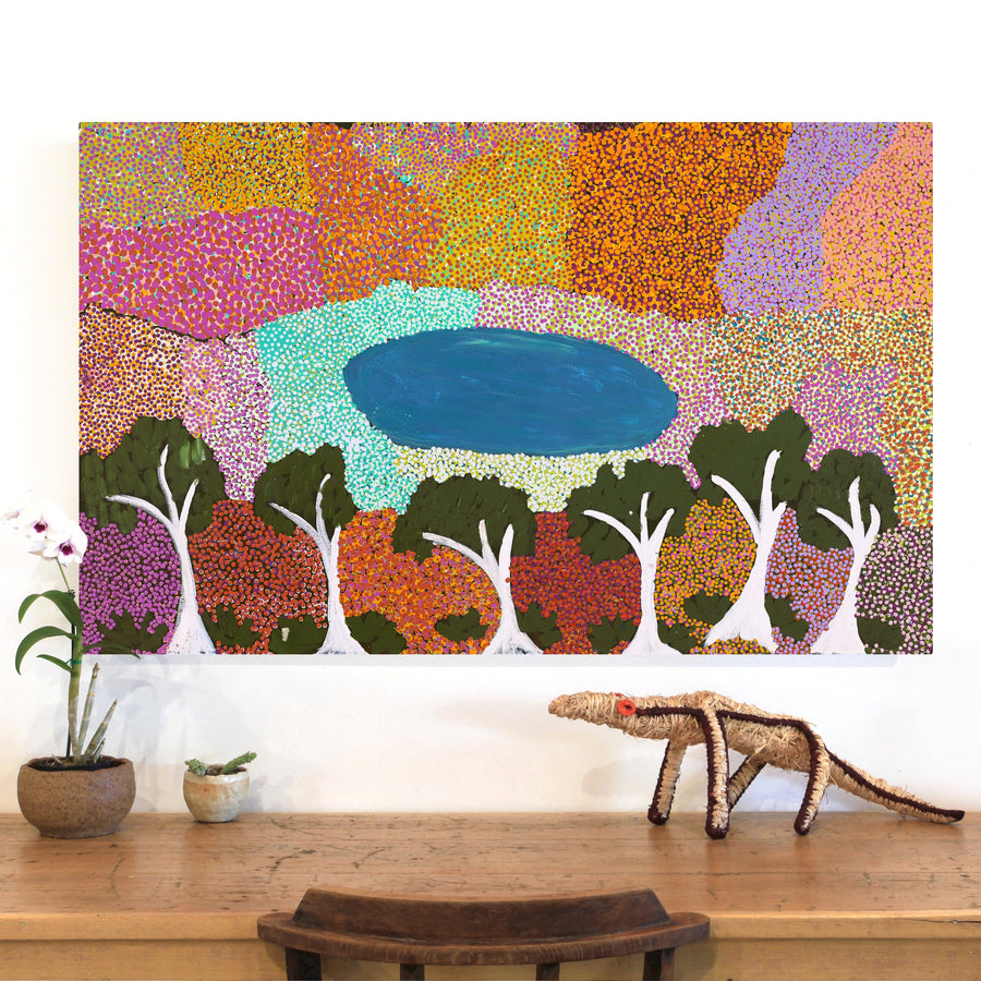 Aboriginal Artwork by Thelma Dundan Ngarga Judson, Percival Lakes, 122x76cm