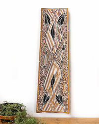 Aboriginal Artwork by Thomas Baru, Warrawarra Clan, 97x30cm Bark