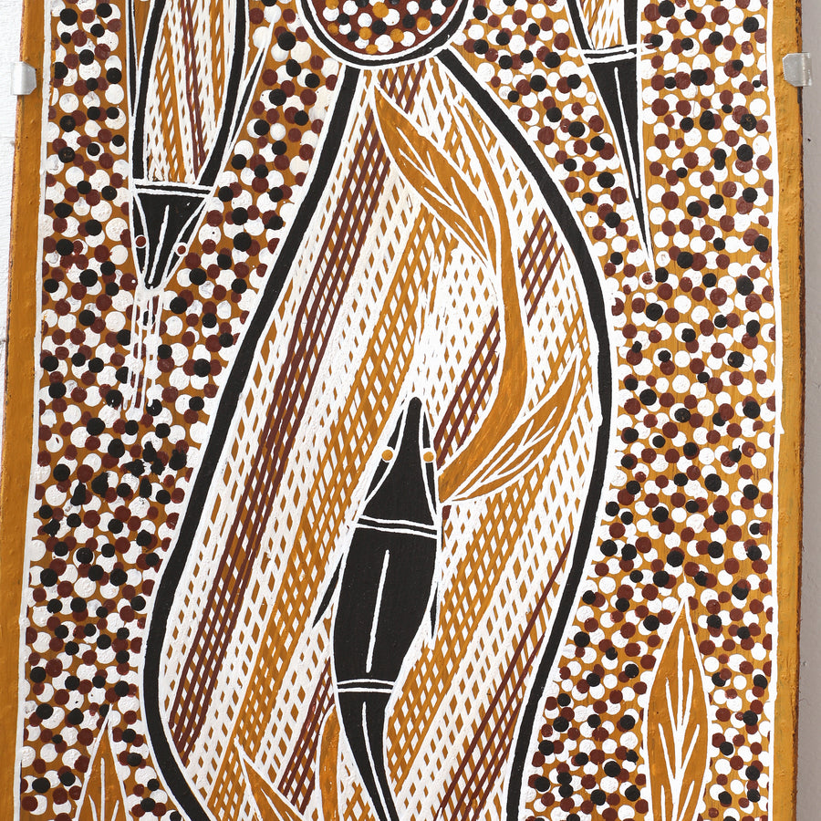 Aboriginal Artwork by Thomas Baru, Warrawarra Clan, 97x30cm Bark