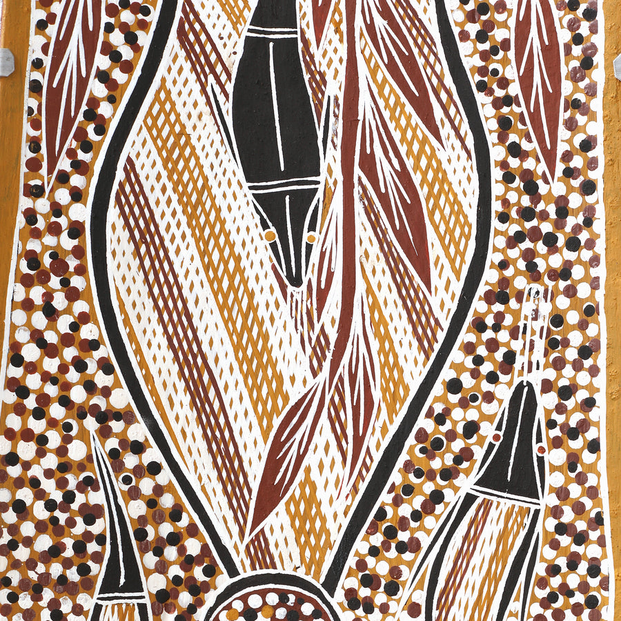 Aboriginal Artwork by Thomas Baru, Warrawarra Clan, 97x30cm Bark