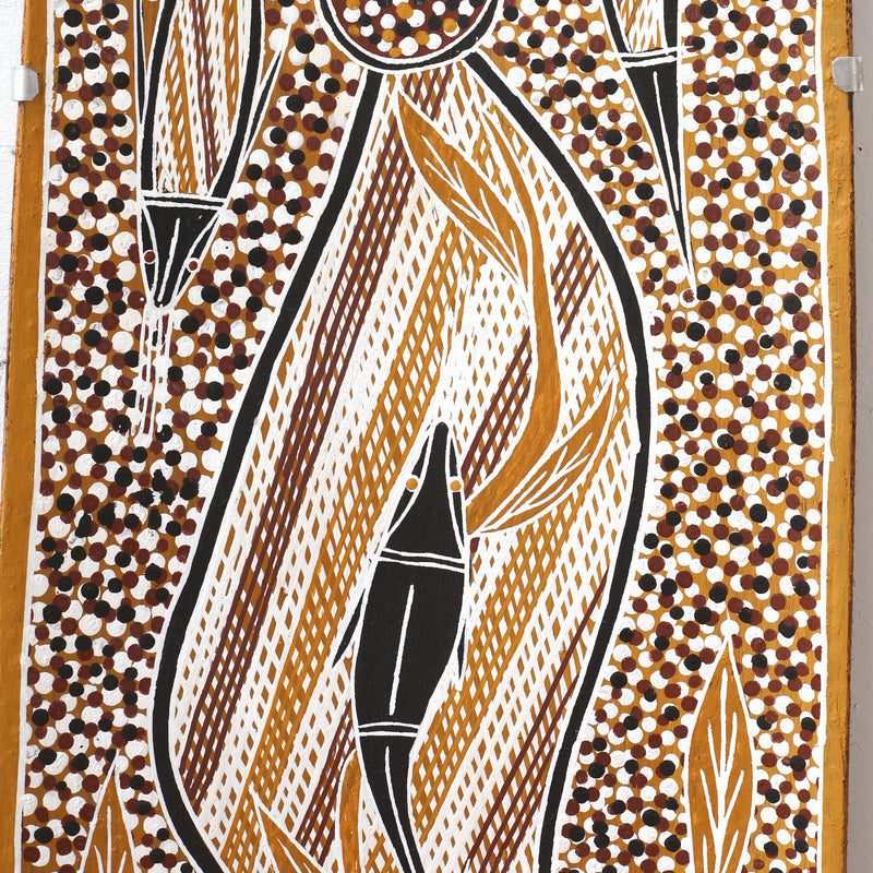 Aboriginal Artwork by Thomas Baru, Warrawarra Clan, 97x30cm Bark