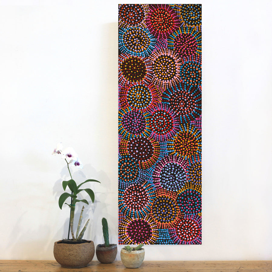 Aboriginal Artwork by Tina Napangardi Martin, Jintiparnta Jukurrpa (Desert Truffle Dreaming) - Mina Mina, 91x30cm
