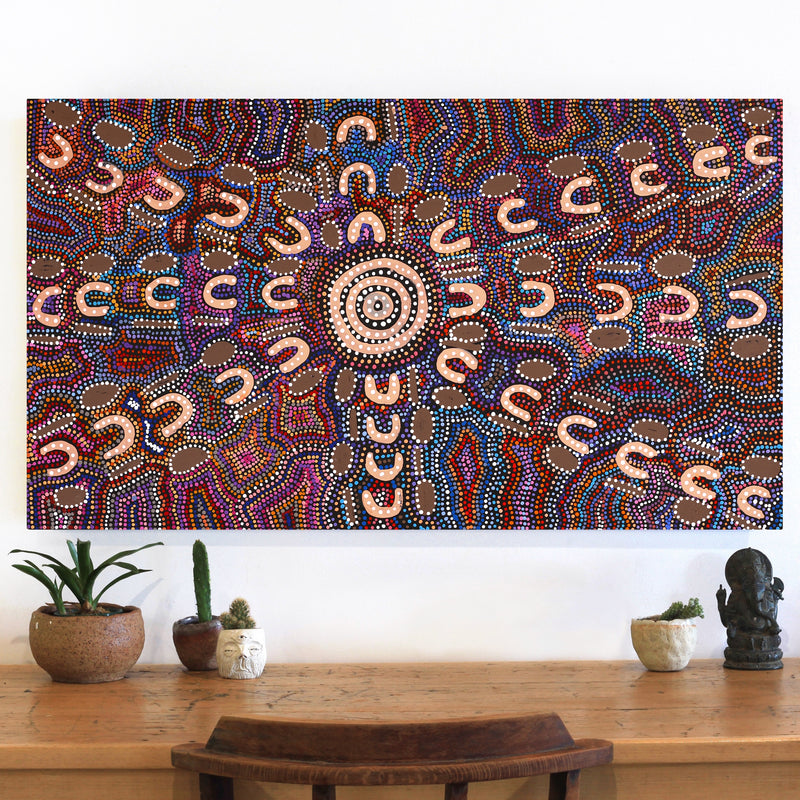 Aboriginal Artwork by Tina Napangardi Martin, Jinti-parnta Jukurrpa, 107x61cm
