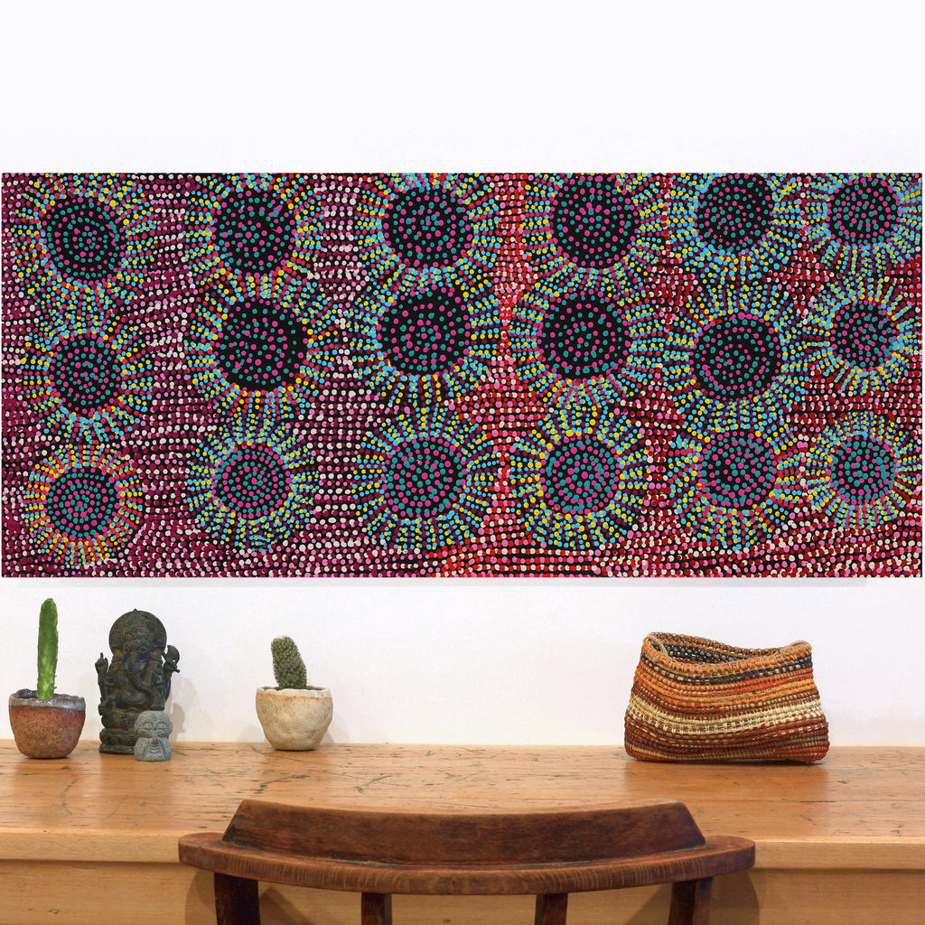 Tina Napangardi Martin, Jintiparnta Jukurrpa (Desert Truffle Dreaming) - Mina Mina, 107x46cm