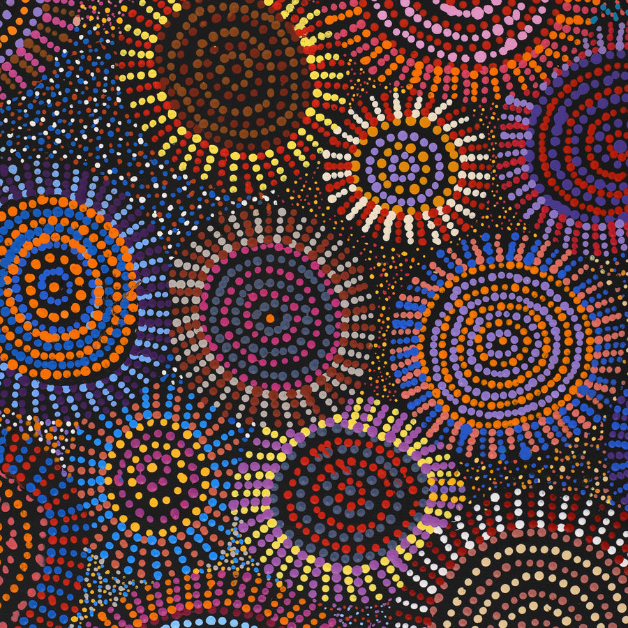 Aboriginal Artwork by Tina Napangardi Martin, Jintiparnta Jukurrpa (Desert Truffle Dreaming) - Mina Mina, 183x152cm