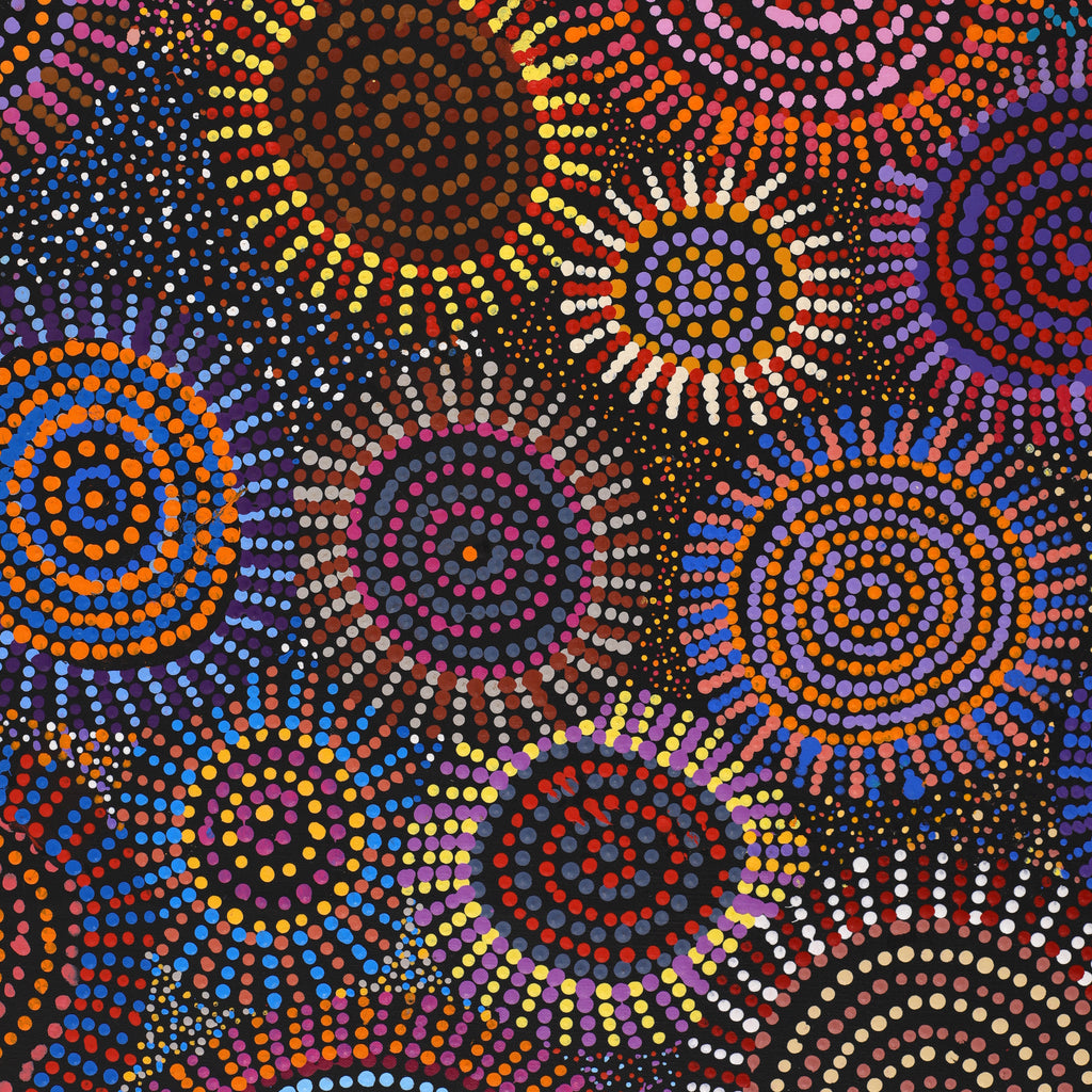 Aboriginal Art by Tina Napangardi Martin, Jintiparnta Jukurrpa (Desert Truffle Dreaming) - Mina Mina, 183x152cm - ART ARK®