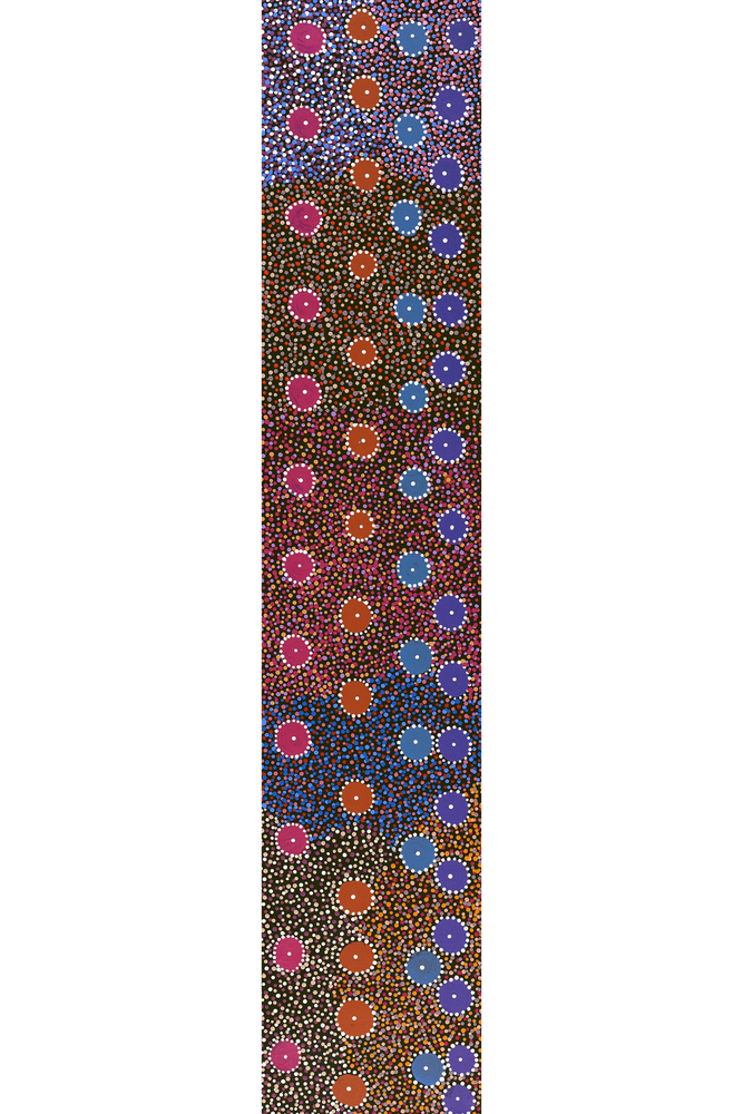 Aboriginal Artwork by Tina Napangardi Martin, Jintiparnta Jukurrpa (Desert Truffle Dreaming) - Mina Mina, 152x30cm