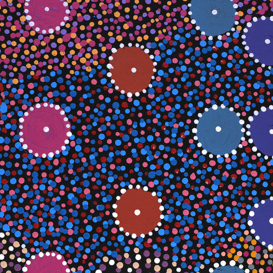 Aboriginal Artwork by Tina Napangardi Martin, Jintiparnta Jukurrpa (Desert Truffle Dreaming) - Mina Mina, 152x30cm