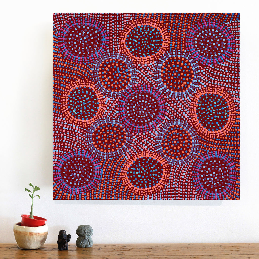 Aboriginal Artwork by Tina Napangardi Martin, Jintiparnta Jukurrpa (Desert Truffle Dreaming) - Mina Mina, 46x46cm - ART ARK®