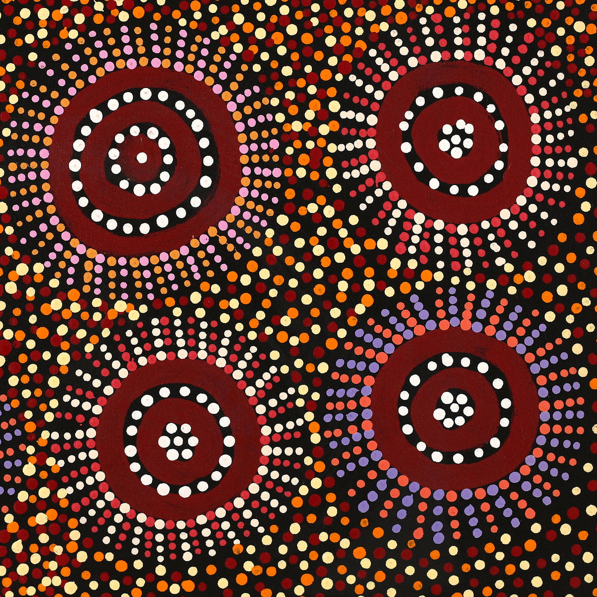 Aboriginal Art by Tina Napangardi Martin, Jintiparnta Jukurrpa (Desert Truffle Dreaming) - Mina Mina, 46x46cm - ART ARK®