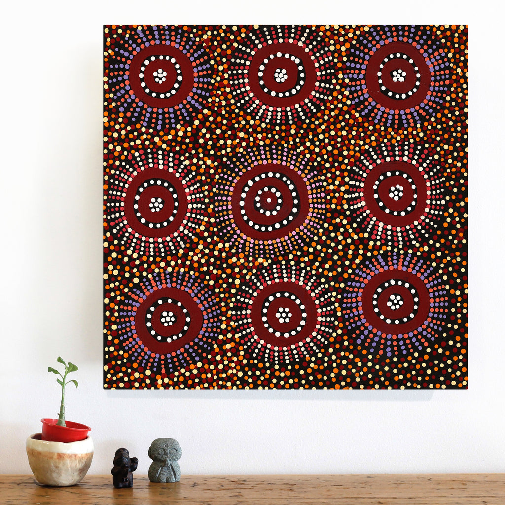 Aboriginal Artwork by Tina Napangardi Martin, Jintiparnta Jukurrpa (Desert Truffle Dreaming) - Mina Mina, 46x46cm