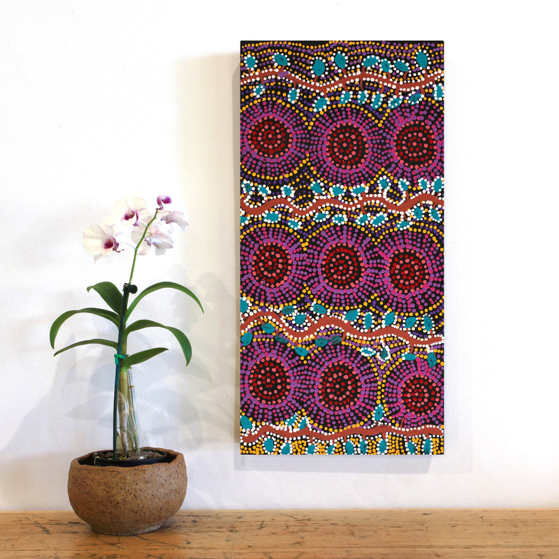 Aboriginal Artwork by Tina Napangardi Martin, Jintiparnta Jukurrpa (Desert Truffle Dreaming) - Mina Mina, 61x30cm