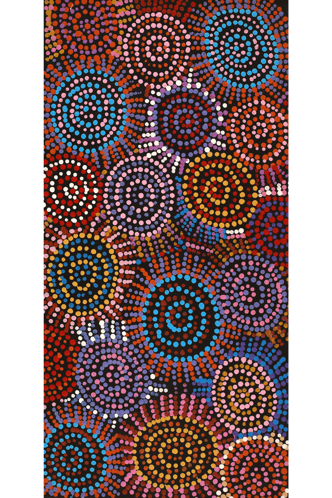 Aboriginal Artwork by Tina Napangardi Martin, Jintiparnta Jukurrpa (Desert Truffle Dreaming) - Mina Mina, 61x30cm