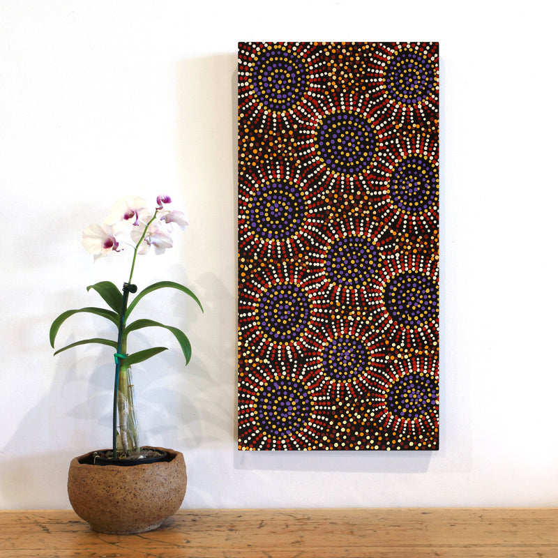 Aboriginal Artwork by Tina Napangardi Martin, Jintiparnta Jukurrpa (Desert Truffle Dreaming) - Mina Mina, 61x30cm