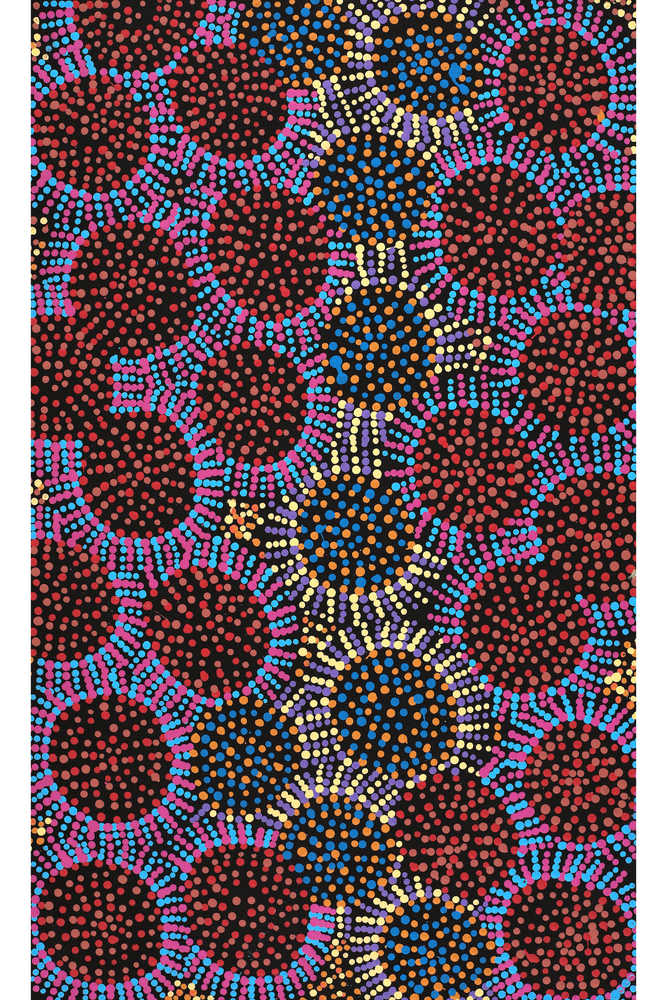 Aboriginal Artwork by Tina Napangardi Martin, Jintiparnta Jukurrpa (Desert Truffle Dreaming) - Mina Mina, 76x46cm