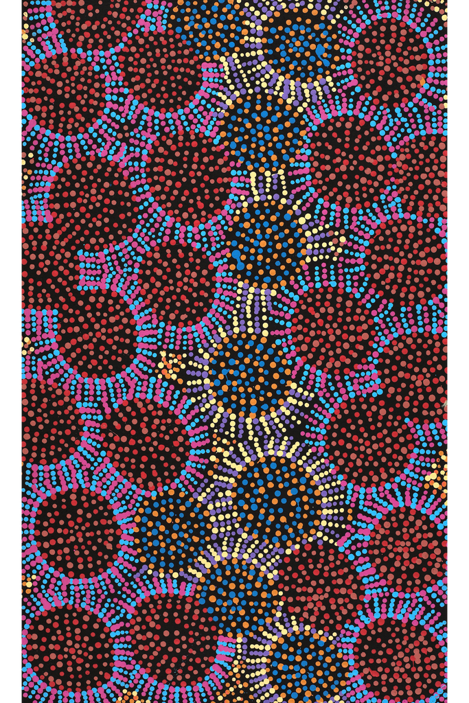 Aboriginal Art by Tina Napangardi Martin, Jintiparnta Jukurrpa (Desert Truffle Dreaming) - Mina Mina, 76x46cm - ART ARK®