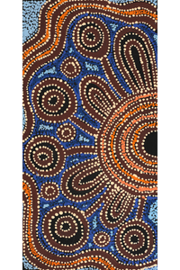 Aboriginal Artwork by Tjimpuna Williams, Kapi Tjukurrpa, 60x30cm