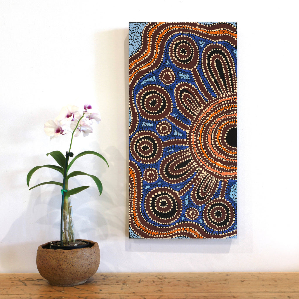 Aboriginal Artwork by Tjimpuna Williams, Kapi Tjukurrpa, 60x30cm