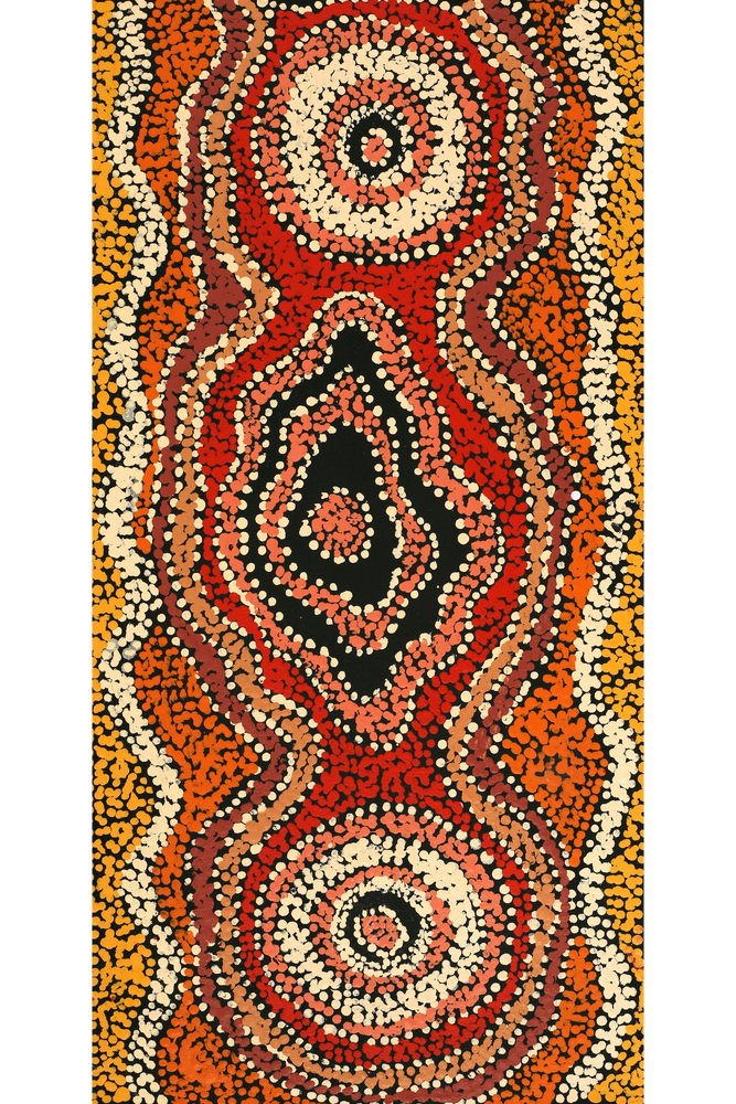 Aboriginal Artwork by Tjimpuna Williams, Kapi Tjukurrpa, 60x30cm