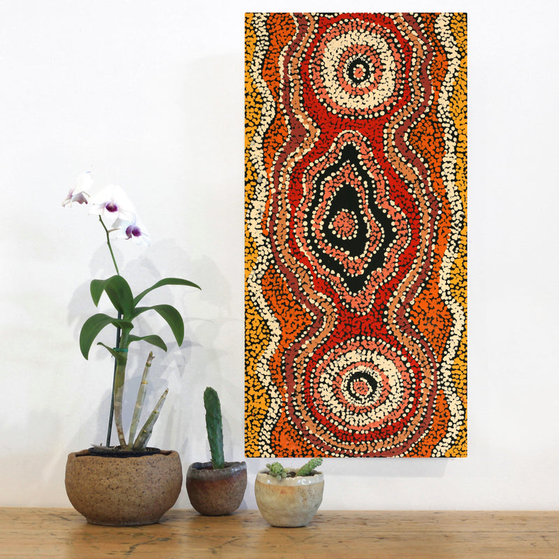 Aboriginal Artwork by Tjimpuna Williams, Kapi Tjukurrpa, 60x30cm
