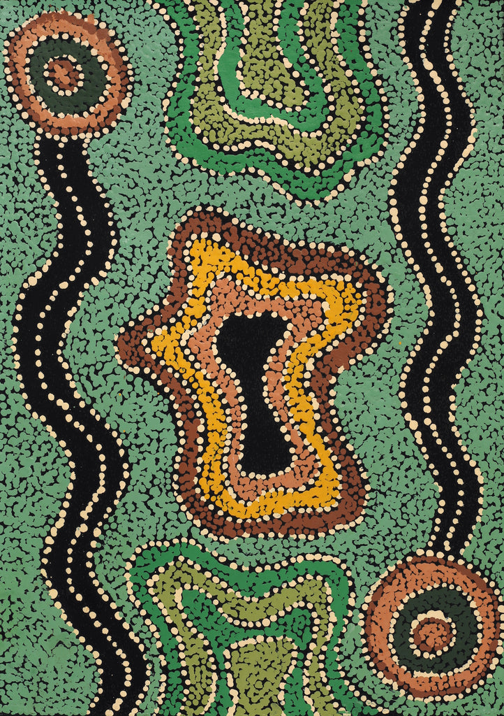 Aboriginal Artwork by Tjimpuna Williams, Kapi Tjukurrpa, 60x43cm