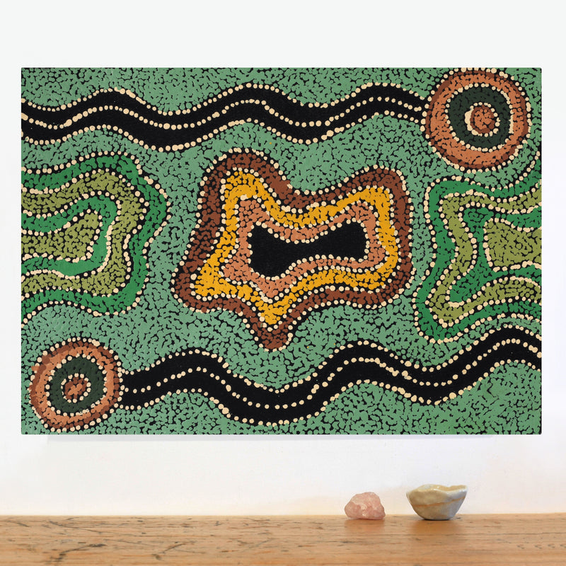Aboriginal Artwork by Tjimpuna Williams, Kapi Tjukurrpa, 60x43cm