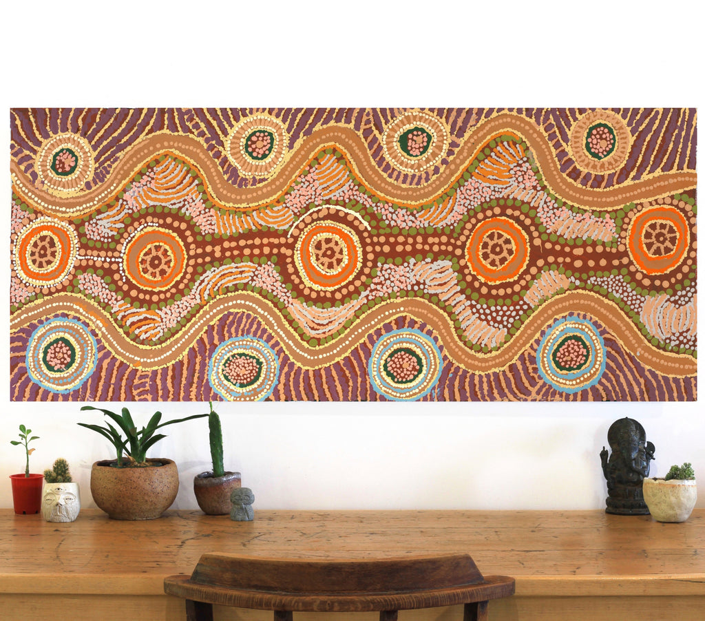 Aboriginal Art by Tjinkuma Wells, Piltati Tjukurpa, 117x50m - ART ARK®