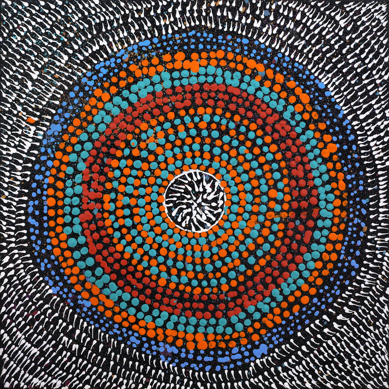 Aboriginal Artwork by Trevina Nakamarra Gibson, Ngapa Jukurrpa (Water Dreaming) - Puyurru, 30x30cm