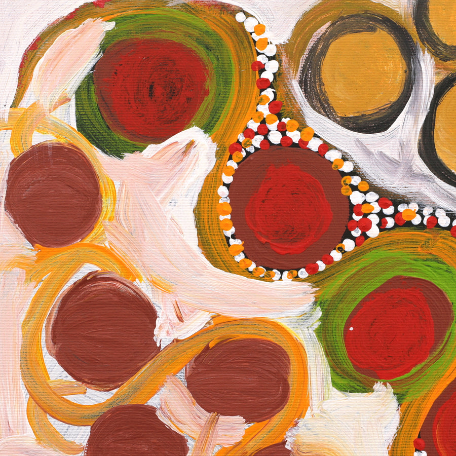 Aboriginal Artwork by Ursula Napangardi Marks, Ngayaki Jukurrpa - Bush Tomato Dreaming, 30x30cm