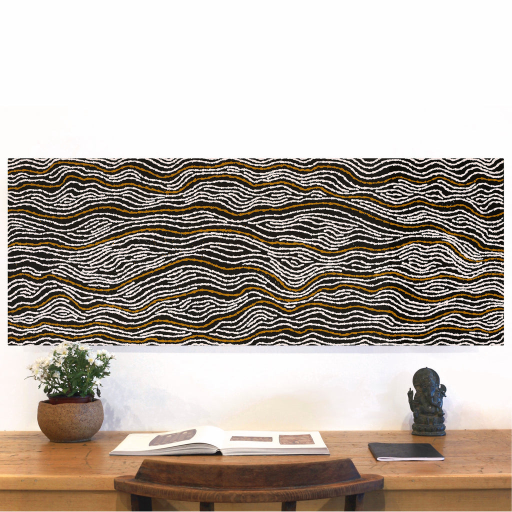 Aboriginal Artwork by Valda Napangardi Granites, Ngalyipi Jukurrpa (Snakevine Dreaming) - Mina Mina, 122x46cm
