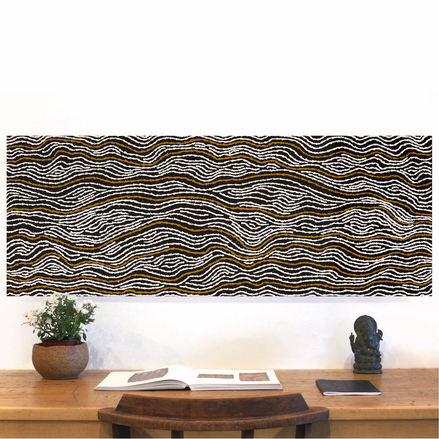 Aboriginal Artwork by Valda Napangardi Granites, Ngalyipi Jukurrpa (Snakevine Dreaming) - Mina Mina, 122x46cm