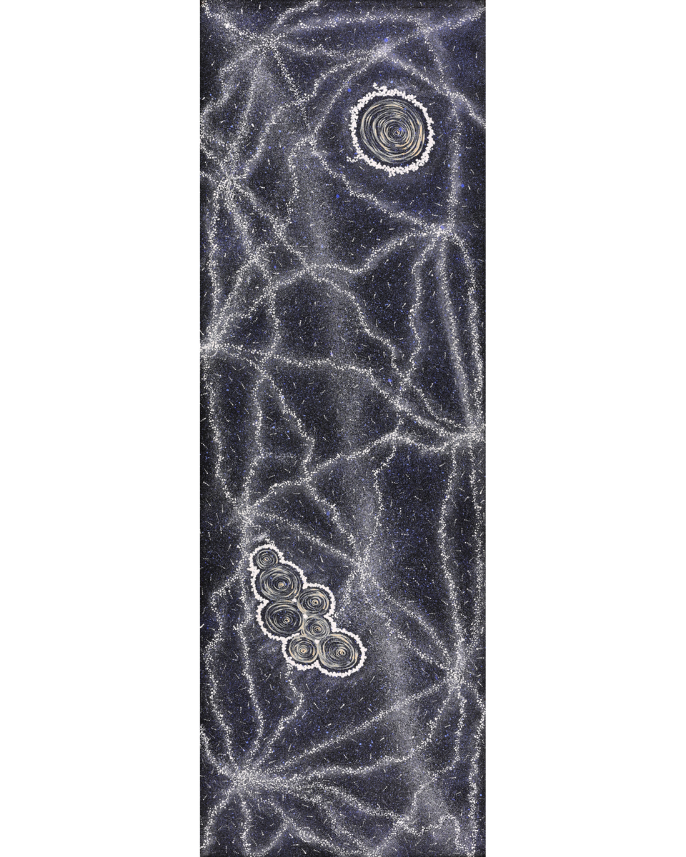 Aboriginal Artwork by Valda Napangardi Granites, Yanjirlpirri or Napaljarri-Warnu Jukurrpa (Star or Seven Sisters Dreaming), 183x61cm