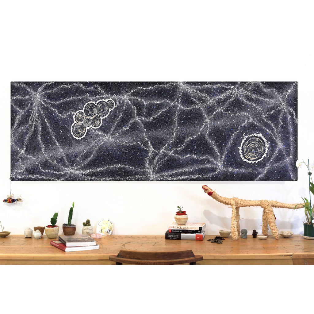 Aboriginal Artwork by Valda Napangardi Granites, Yanjirlpirri or Napaljarri-Warnu Jukurrpa (Star or Seven Sisters Dreaming), 183x61cm