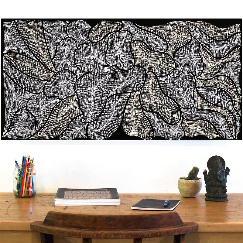 Aboriginal Artwork by Valda Napangardi Granites, Ngalyipi Jukurrpa (Snakevine Dreaming) - Mina Mina, 91x46cm