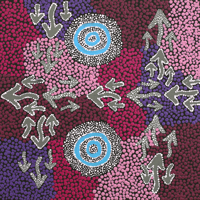 Aboriginal Artwork by Valentine Nakamarra White, Yankirri Jukurrpa (Emu Dreaming) - Ngarlikurlangu, 30x30cm
