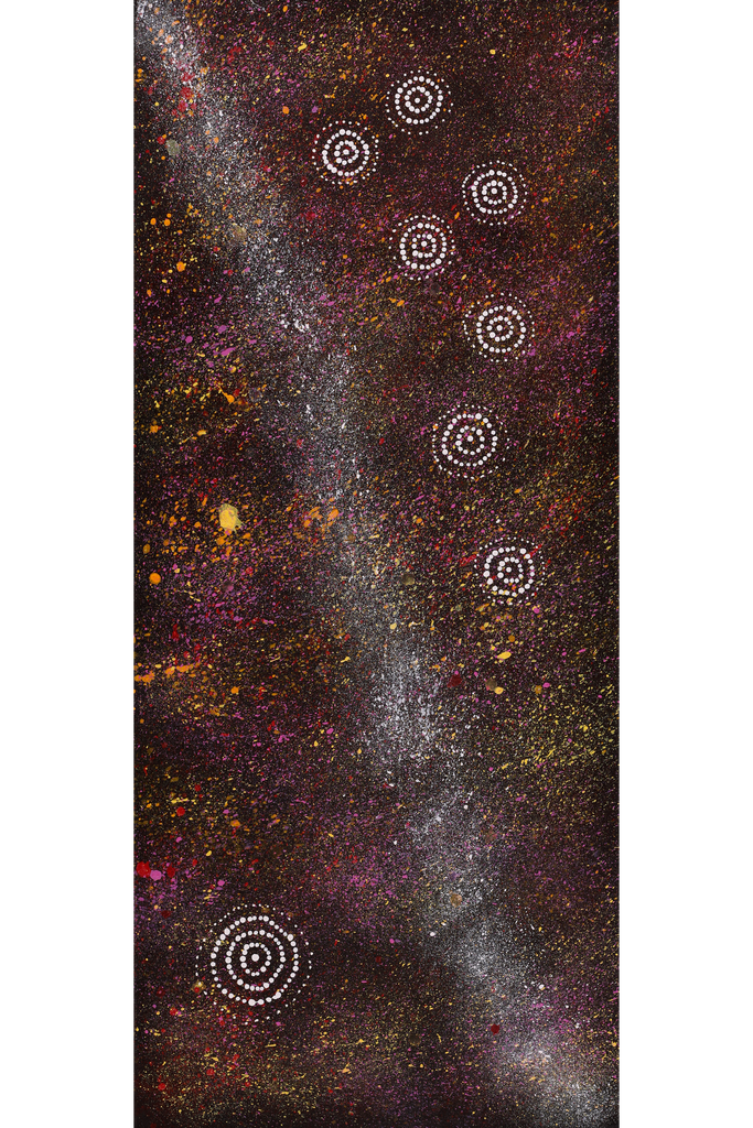 Aboriginal Artwork by Valma Nakamarra White, Napaljarri-warnu Jukurrpa (Seven Sisters Dreaming), 107x46cm