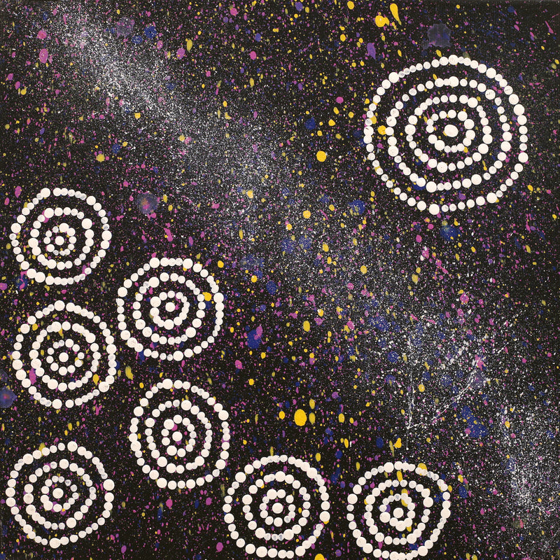 Aboriginal Artwork by Valma Nakamarra White, Napaljarri-warnu Jukurrpa (Seven Sisters Dreaming), 30x30cm