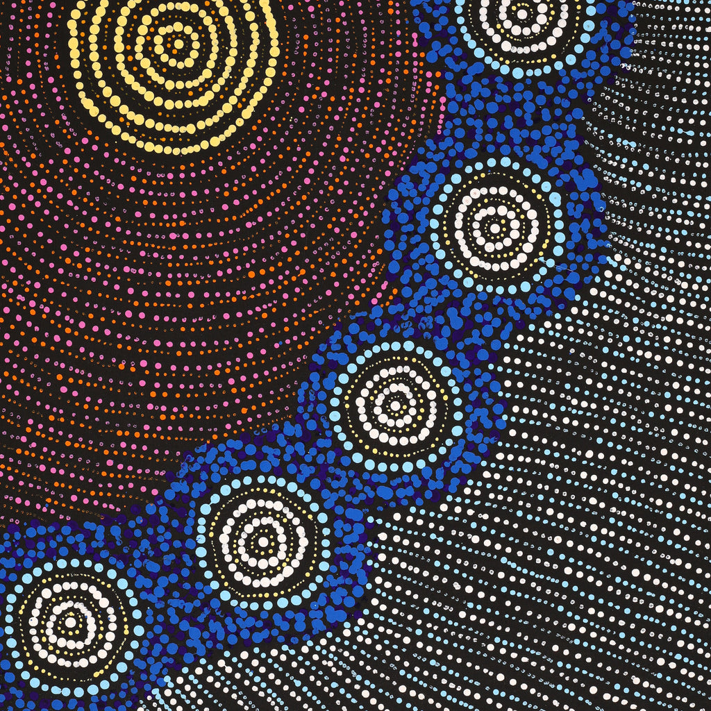 Aboriginal Artwork by Valma Nakamarra White, Napaljarri-warnu Jukurrpa (Seven Sisters Dreaming), 76x46cm