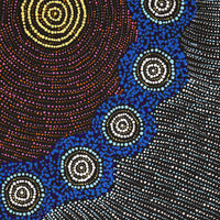 Aboriginal Artwork by Valma Nakamarra White, Napaljarri-warnu Jukurrpa (Seven Sisters Dreaming), 76x46cm