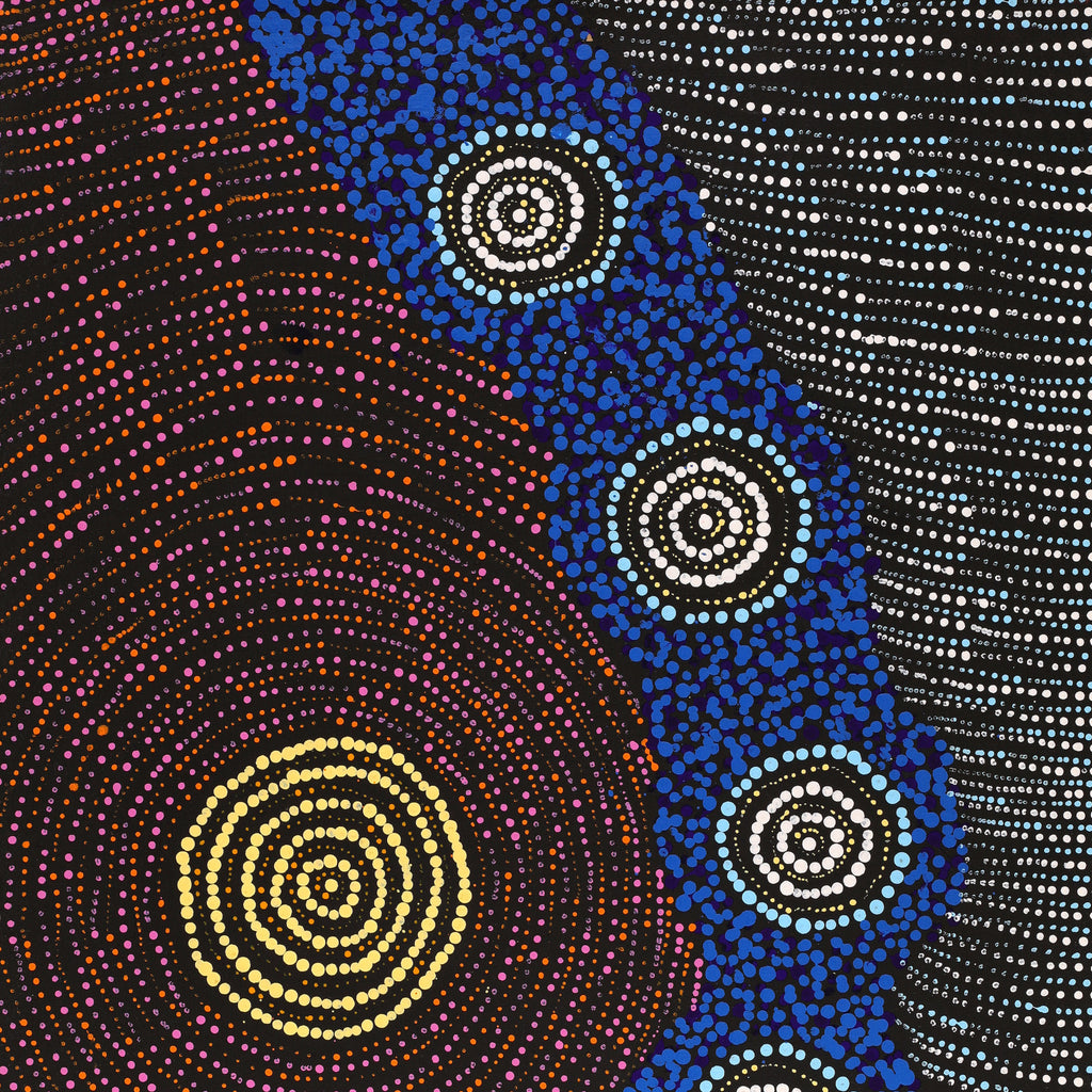 Aboriginal Artwork by Valma Nakamarra White, Napaljarri-warnu Jukurrpa (Seven Sisters Dreaming), 76x46cm