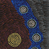 Aboriginal Artwork by Valma Nakamarra White, Napaljarri-warnu Jukurrpa (Seven Sisters Dreaming), 76x46cm
