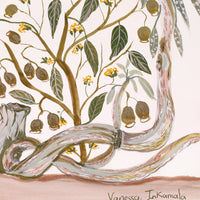 Aboriginal Artwork by Vanessa Inkamala, Gum nuts and Gum Tree, 36.6x26cm