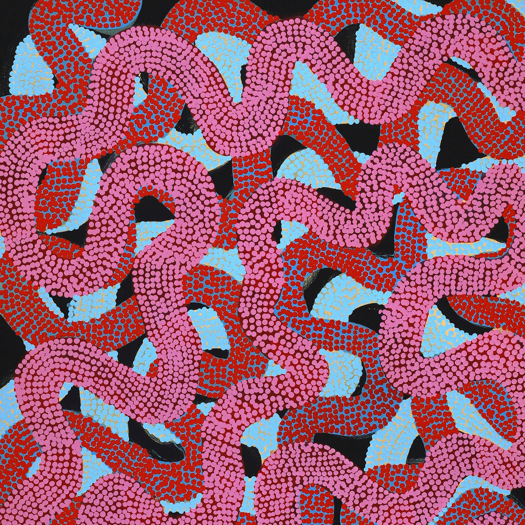 Aboriginal Art by Vanetta Nampijinpa Hudson, Warlukurlangu Jukurrpa (Fire country Dreaming), 107x61cm - ART ARK®