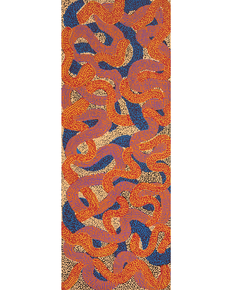 Aboriginal Artwork by Vanetta Nampijinpa Hudson, Warlukurlangu Jukurrpa (Fire country Dreaming), 122x46cm