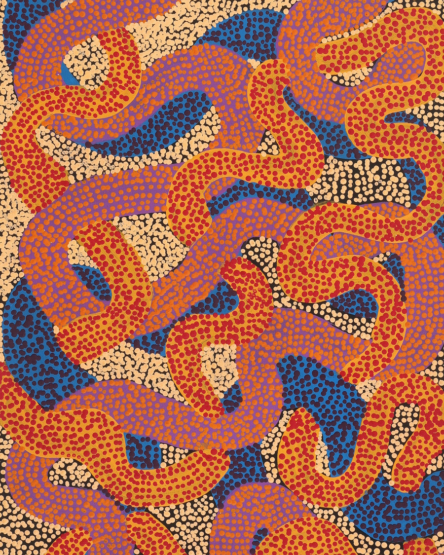 Aboriginal Artwork by Vanetta Nampijinpa Hudson, Warlukurlangu Jukurrpa (Fire country Dreaming), 122x46cm