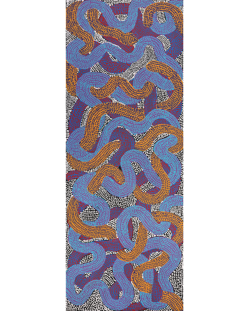 Aboriginal Artwork by Vanetta Nampijinpa Hudson, Warlukurlangu Jukurrpa (Fire country Dreaming), 122x46cm